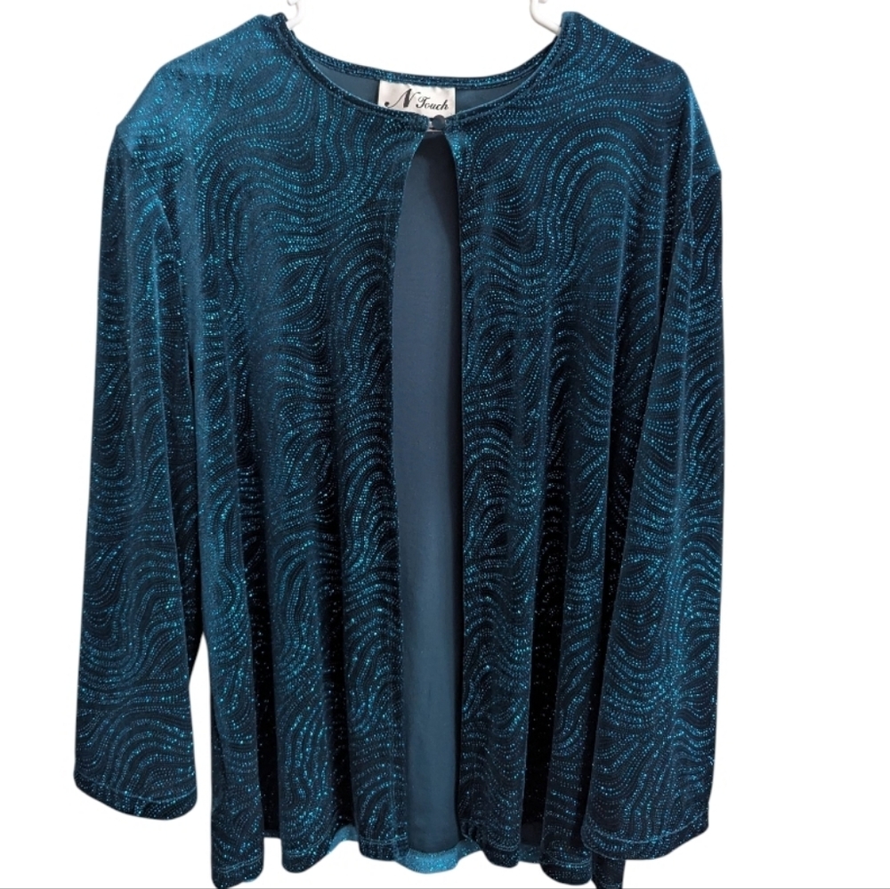 N Touch Women's Cardigan Top Green Sparkly One Size